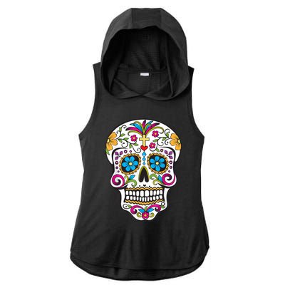 Day Of The Dead Sugar Skull Ladies PosiCharge Tri-Blend Wicking Draft Hoodie Tank