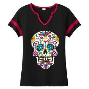 Day Of The Dead Sugar Skull Ladies Halftime Notch Neck Tee