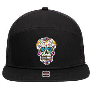 Day Of The Dead Sugar Skull 7 Panel Mesh Trucker Snapback Hat