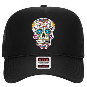 Day Of The Dead Sugar Skull High Crown Mesh Back Trucker Hat