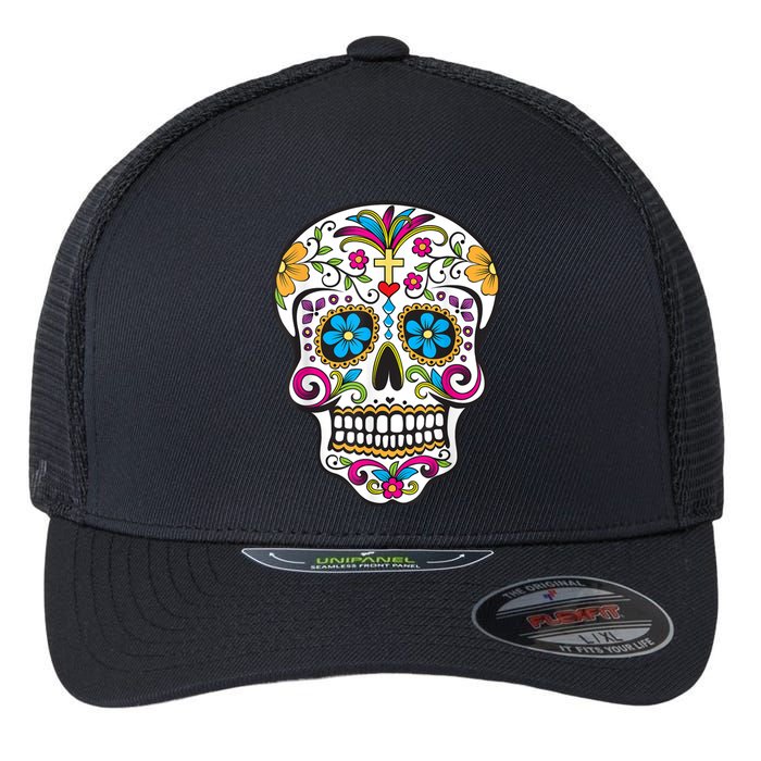 Day Of The Dead Sugar Skull Flexfit Unipanel Trucker Cap