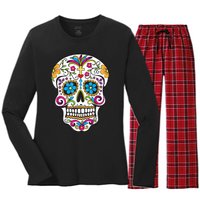 Day Of The Dead Sugar Skull Women's Long Sleeve Flannel Pajama Set 