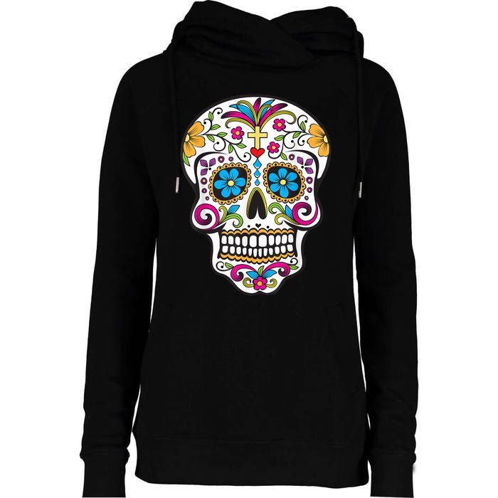 Day Of The Dead Sugar Skull Womens Funnel Neck Pullover Hood