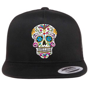 Day Of The Dead Sugar Skull Flat Bill Trucker Hat