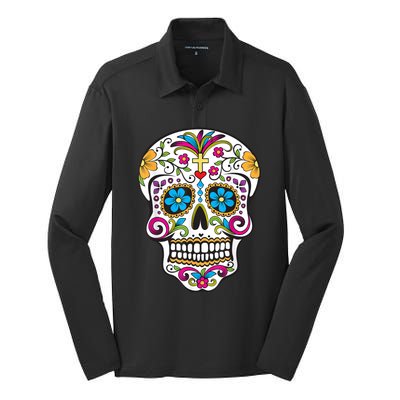 Day Of The Dead Sugar Skull Silk Touch Performance Long Sleeve Polo