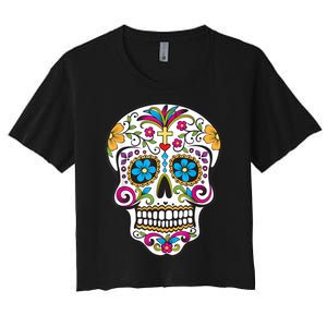 Day Of The Dead Sugar Skull Women's Crop Top Tee