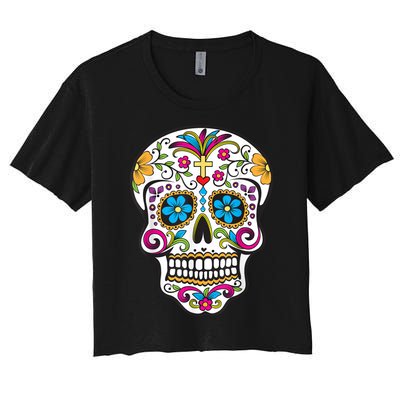 Day Of The Dead Sugar Skull Women's Crop Top Tee