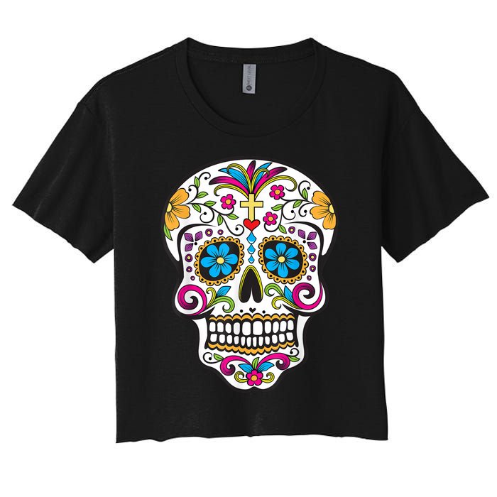 Day Of The Dead Sugar Skull Women's Crop Top Tee