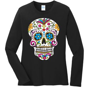 Day Of The Dead Sugar Skull Ladies Long Sleeve Shirt