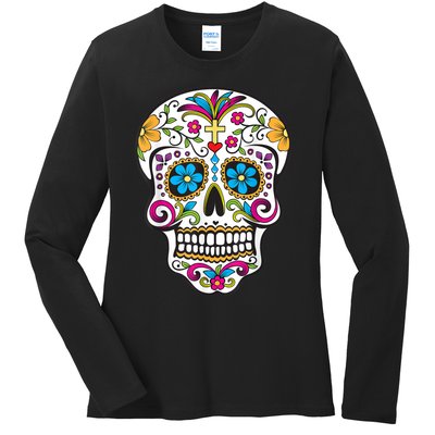 Day Of The Dead Sugar Skull Ladies Long Sleeve Shirt