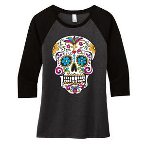 Day Of The Dead Sugar Skull Women's Tri-Blend 3/4-Sleeve Raglan Shirt