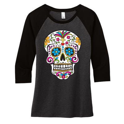 Day Of The Dead Sugar Skull Women's Tri-Blend 3/4-Sleeve Raglan Shirt