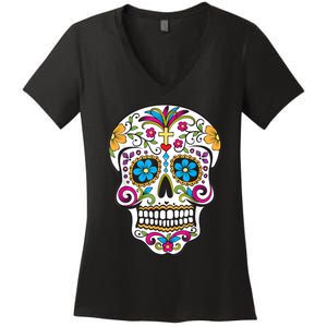 Day Of The Dead Sugar Skull Women's V-Neck T-Shirt