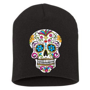 Day Of The Dead Sugar Skull Short Acrylic Beanie