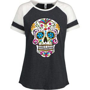 Day Of The Dead Sugar Skull Enza Ladies Jersey Colorblock Tee