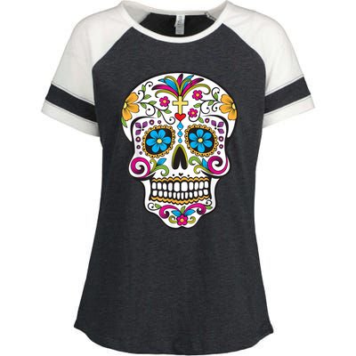 Day Of The Dead Sugar Skull Enza Ladies Jersey Colorblock Tee