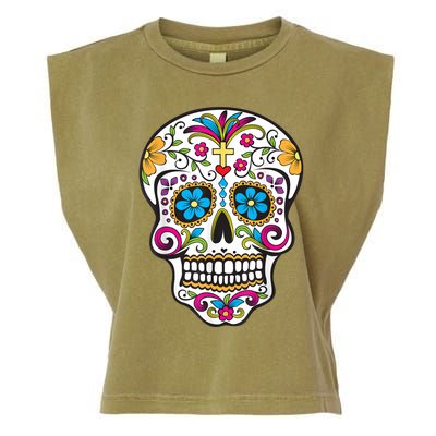 Day Of The Dead Sugar Skull Garment-Dyed Women's Muscle Tee