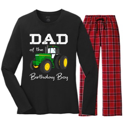 Dad Of The Birthday Boy Tractor Farm Party Women's Long Sleeve Flannel Pajama Set 