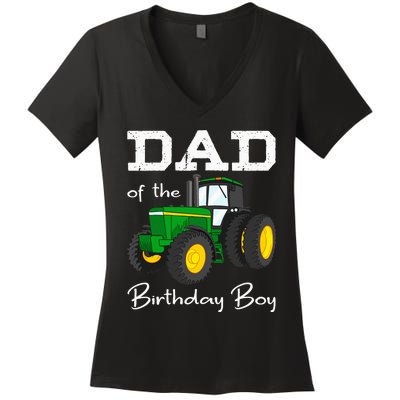 Dad Of The Birthday Boy Tractor Farm Party Women's V-Neck T-Shirt