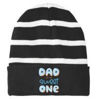 Dad Of The Sweet One Donut Boy 1st Birthday Party Daddy Pop Striped Beanie with Solid Band