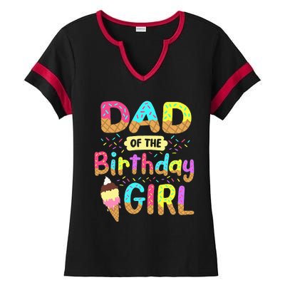 Dad Of The Birthday Day Girl Ice Cream Party Matching Family Ladies Halftime Notch Neck Tee