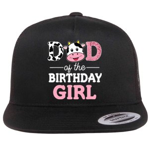 Dad of The Birthday Girl Farm Cow Daddy Papa 1st Flat Bill Trucker Hat