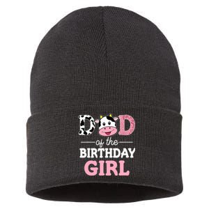 Dad of The Birthday Girl Farm Cow Daddy Papa 1st Sustainable Knit Beanie