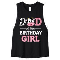 Dad of The Birthday Girl Farm Cow Daddy Papa 1st Women's Racerback Cropped Tank