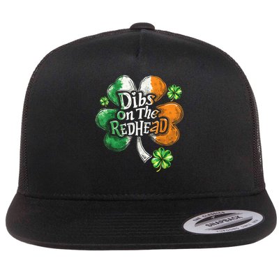 Dibs On The Redhead St Patrick'S Day Shamrock Lucky Charm Flat Bill Trucker Hat