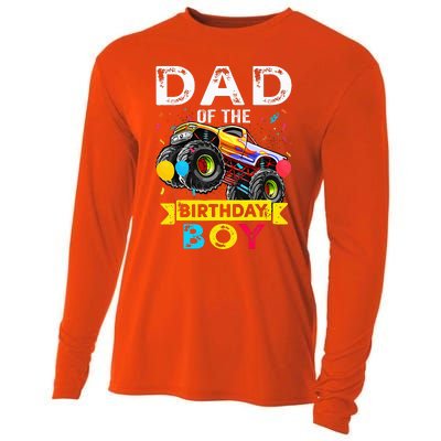 Dad Of The Birthday Boy Monster Truck Birthday Cooling Performance Long Sleeve Crew