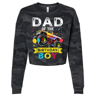 Dad Of The Birthday Boy Monster Truck Birthday Cropped Pullover Crew