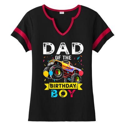 Dad Of The Birthday Boy Monster Truck Birthday Ladies Halftime Notch Neck Tee