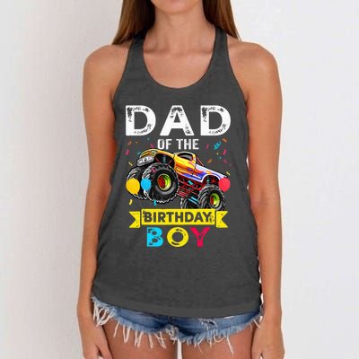 Dad Of The Birthday Boy Monster Truck Birthday Women's Knotted Racerback Tank