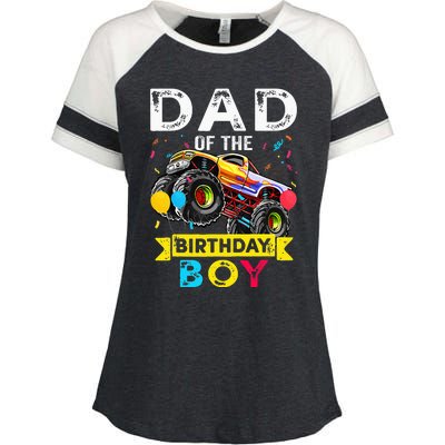 Dad Of The Birthday Boy Monster Truck Birthday Enza Ladies Jersey Colorblock Tee