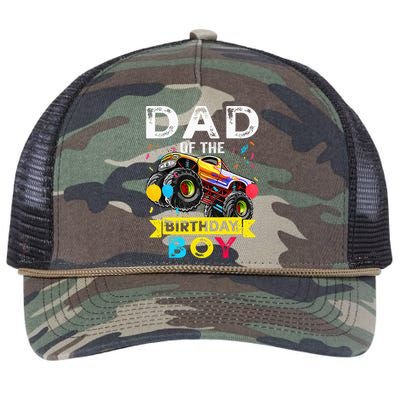 Dad Of The Birthday Boy Monster Truck Birthday Retro Rope Trucker Hat Cap