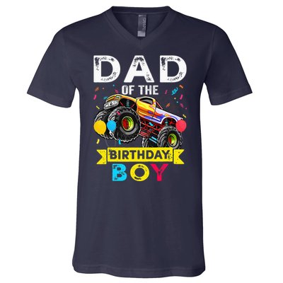 Dad Of The Birthday Boy Monster Truck Birthday V-Neck T-Shirt