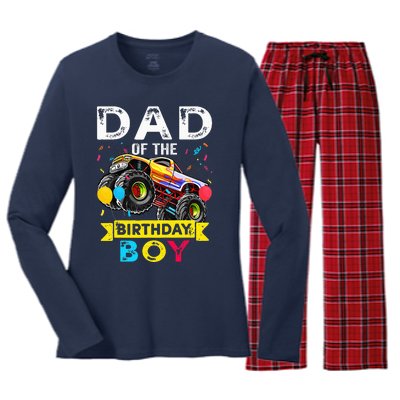 Dad Of The Birthday Boy Monster Truck Birthday Women's Long Sleeve Flannel Pajama Set 