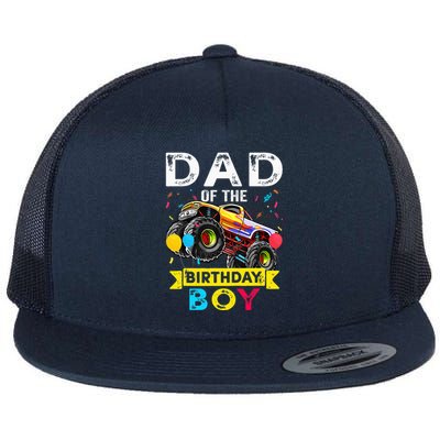 Dad Of The Birthday Boy Monster Truck Birthday Flat Bill Trucker Hat