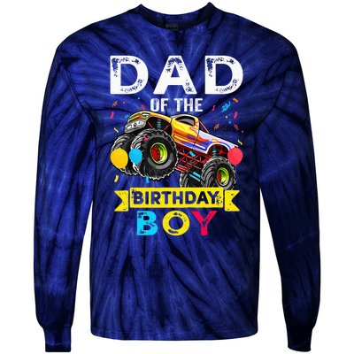 Dad Of The Birthday Boy Monster Truck Birthday Tie-Dye Long Sleeve Shirt