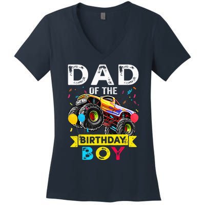 Dad Of The Birthday Boy Monster Truck Birthday Women's V-Neck T-Shirt