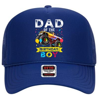 Dad Of The Birthday Boy Monster Truck Birthday High Crown Mesh Back Trucker Hat