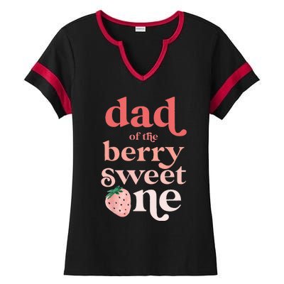 Dad Of The Berry Sweet One Strawberry First Birthday 1st Ladies Halftime Notch Neck Tee