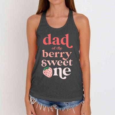 Dad Of The Berry Sweet One Strawberry First Birthday 1st Women's Knotted Racerback Tank