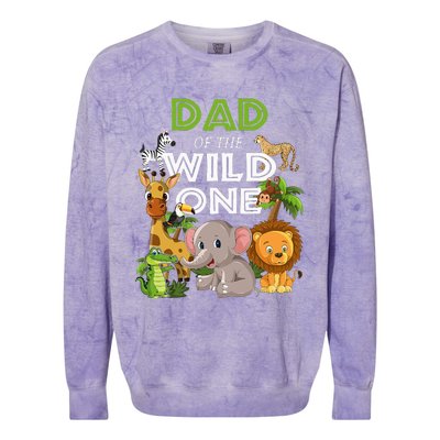 Dad Of The Wild One Zoo Birthday Safari Jungle Animal Colorblast Crewneck Sweatshirt