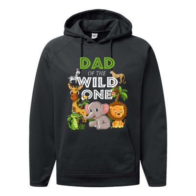 Dad Of The Wild One Zoo Birthday Safari Jungle Animal Performance Fleece Hoodie