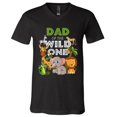 Dad Of The Wild One Zoo Birthday Safari Jungle Animal V-Neck T-Shirt