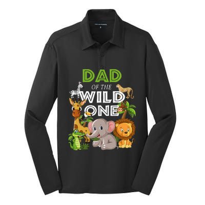 Dad Of The Wild One Zoo Birthday Safari Jungle Animal Silk Touch Performance Long Sleeve Polo