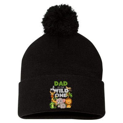 Dad Of The Wild One Zoo Birthday Safari Jungle Animal Pom Pom 12in Knit Beanie