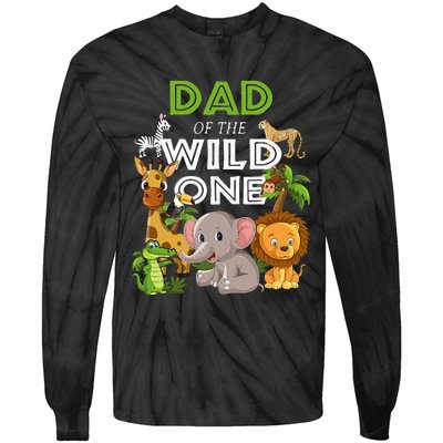 Dad Of The Wild One Zoo Birthday Safari Jungle Animal Tie-Dye Long Sleeve Shirt