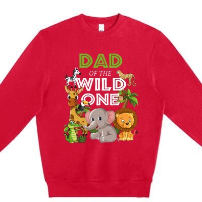 Dad Of The Wild One Zoo Birthday Safari Jungle Animal Premium Crewneck Sweatshirt